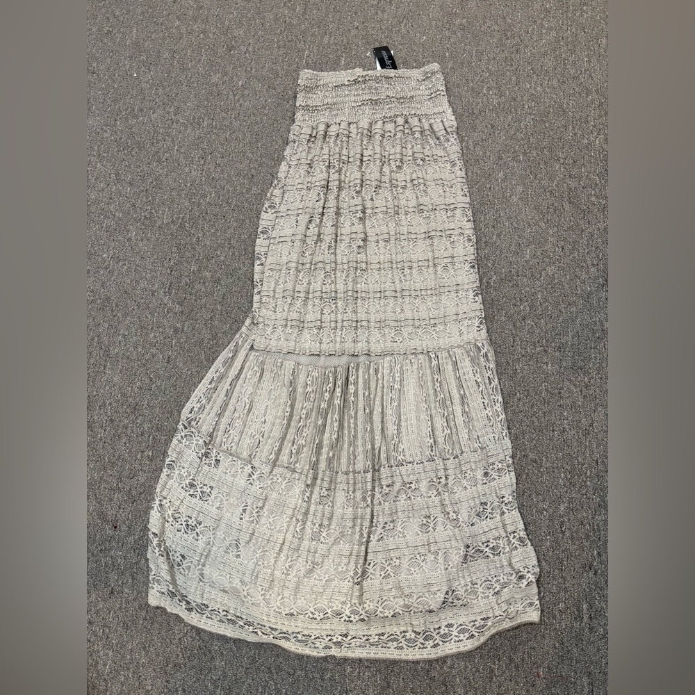 Mocha Brown Stretch Lace Bohemian Strapless Maxi Dress New Sz XL - Picture 4 of 8